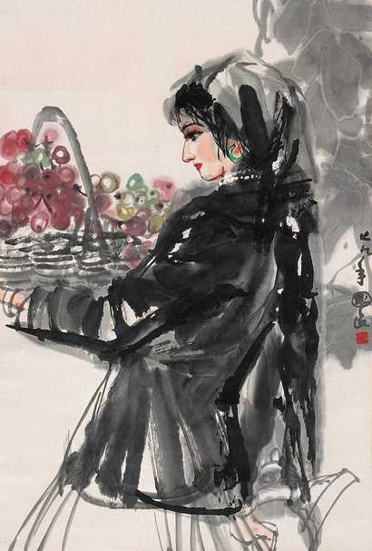 史国良 摘葡萄的少女 镜心